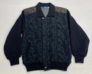 VTG Unbranded Men's alpaca geometric knit insulated bomber sweater jacket L
